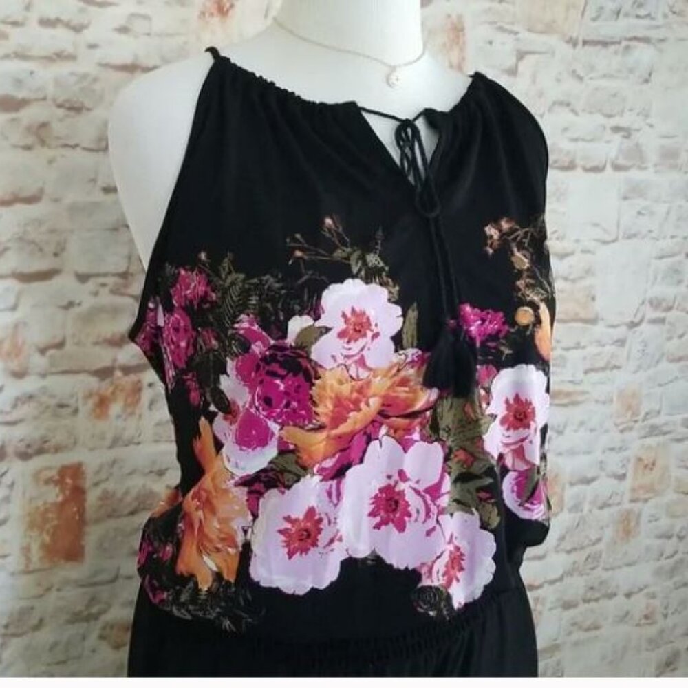 Inc Black Floral Wide Leg Sleeveless Jumpsuit Vacation Resort Cruise Size XL - Picture 5 of 5
